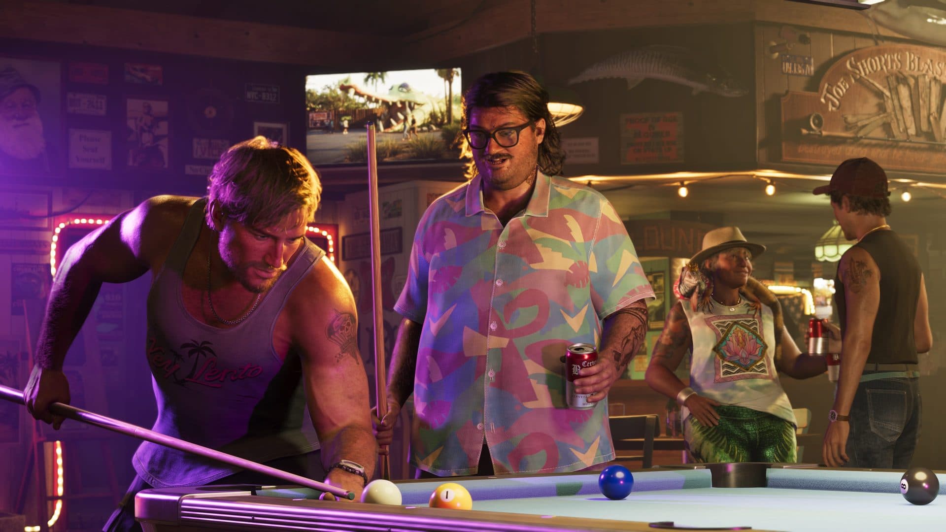 Cal at the pool table, indoors where he belongs