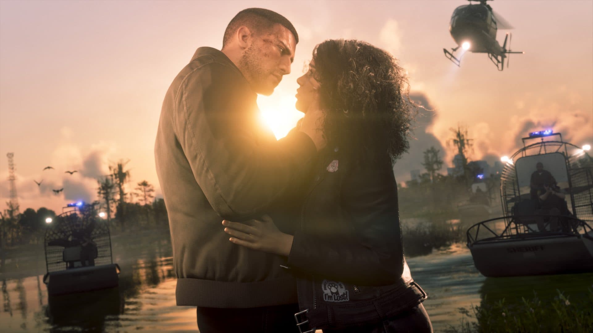 Jason and Lucia at sunset as the airboats close in