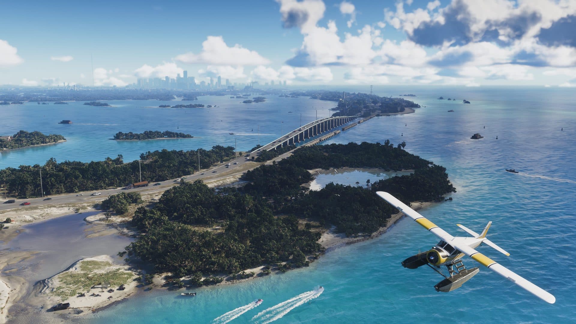 The Leonida Keys from the air, a seaplane over the causeway