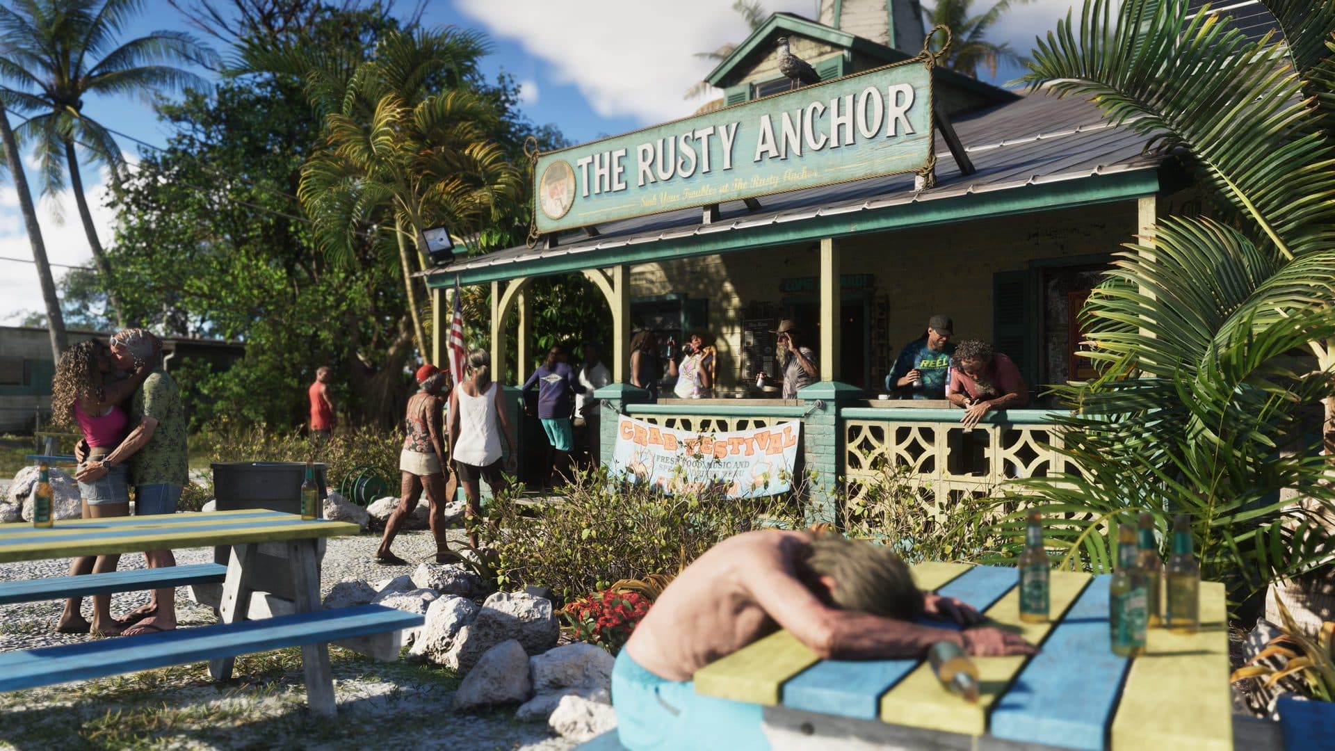 Crowds outside The Rusty Anchor bar in the Leonida Keys