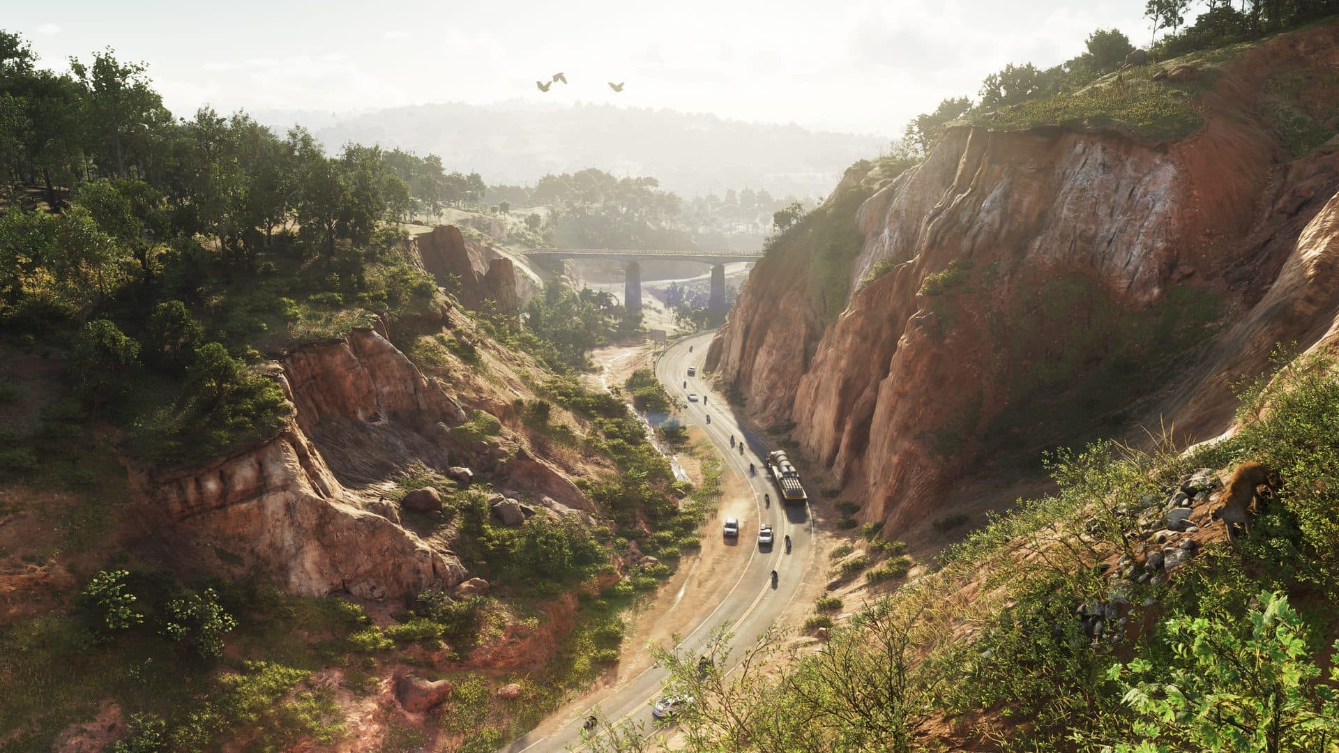 A highway cut through cliffs in Mount Kalaga National Park