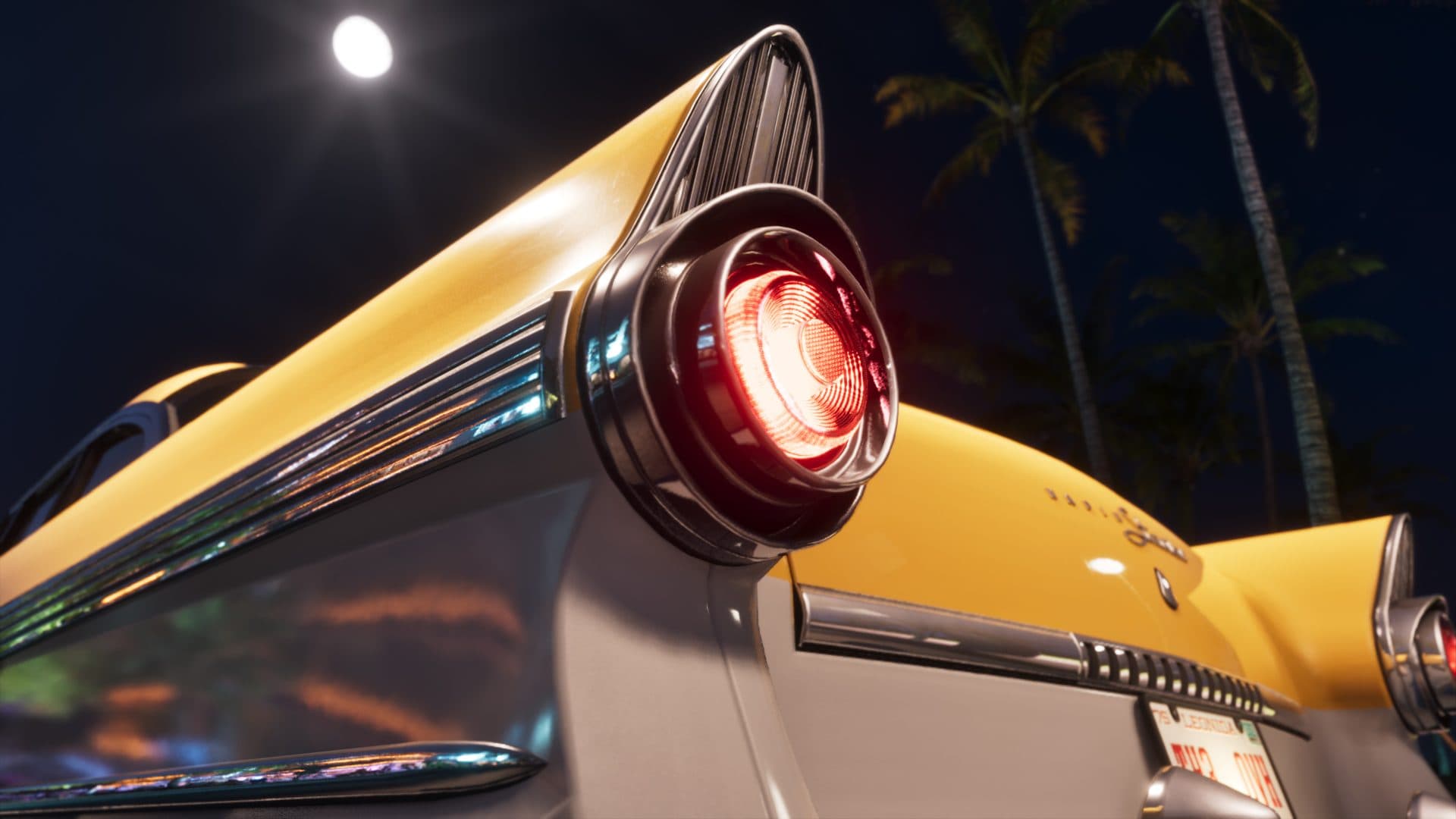 Fins and tail lights under a full moon