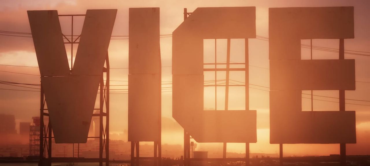The word VICE in enormous letters, backlit.