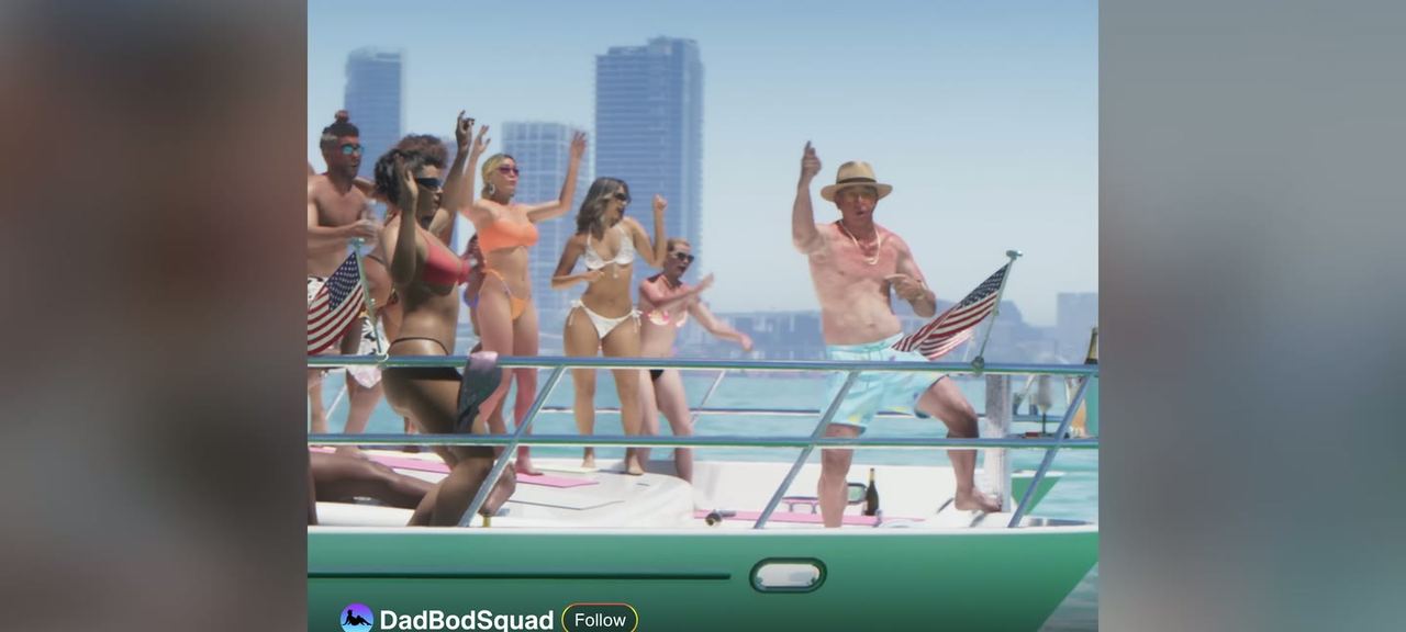 A party on the deck of a boat, filmed as a social post.