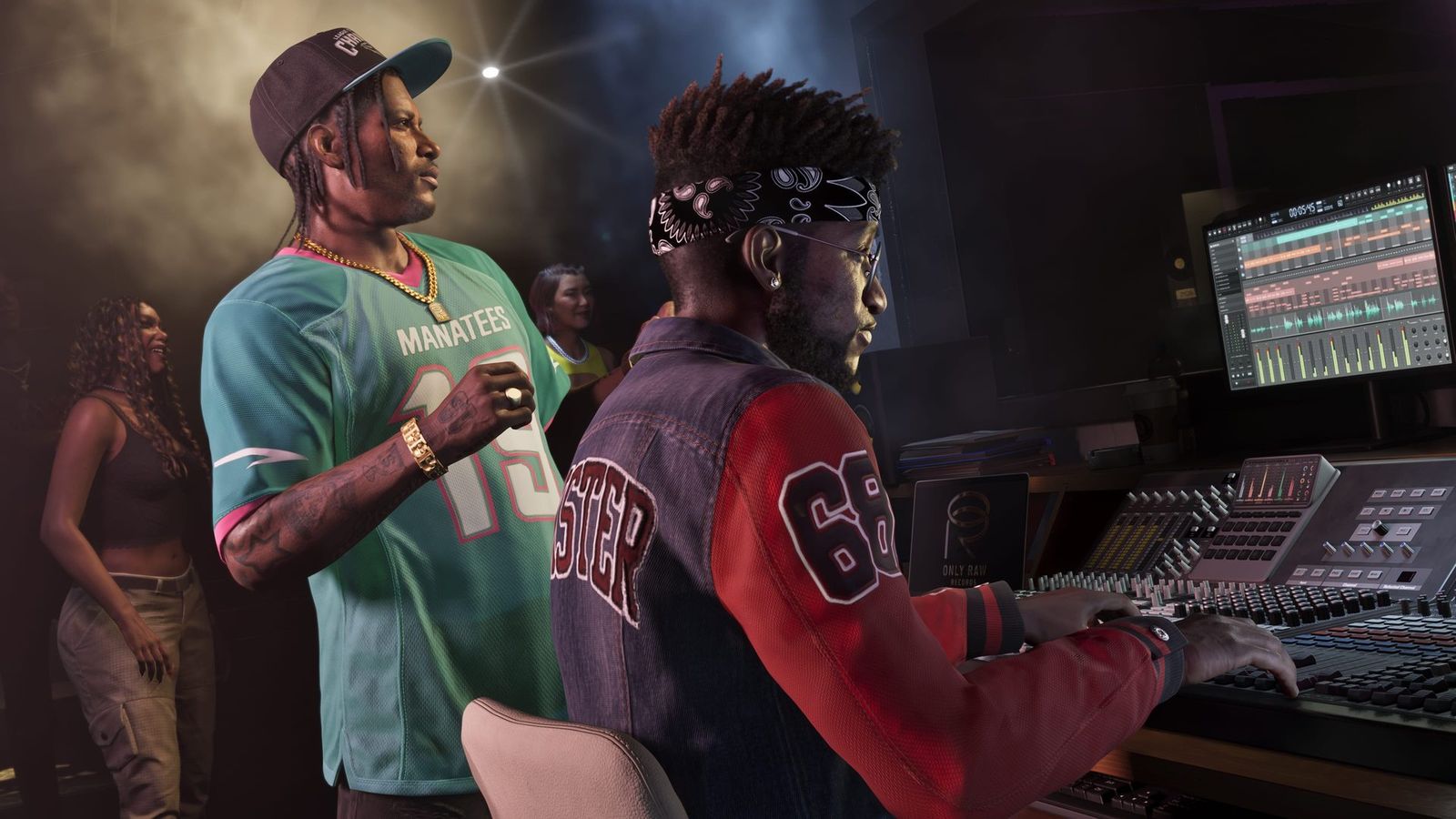 At the desk. The music industry is inside the story, not just on the radio