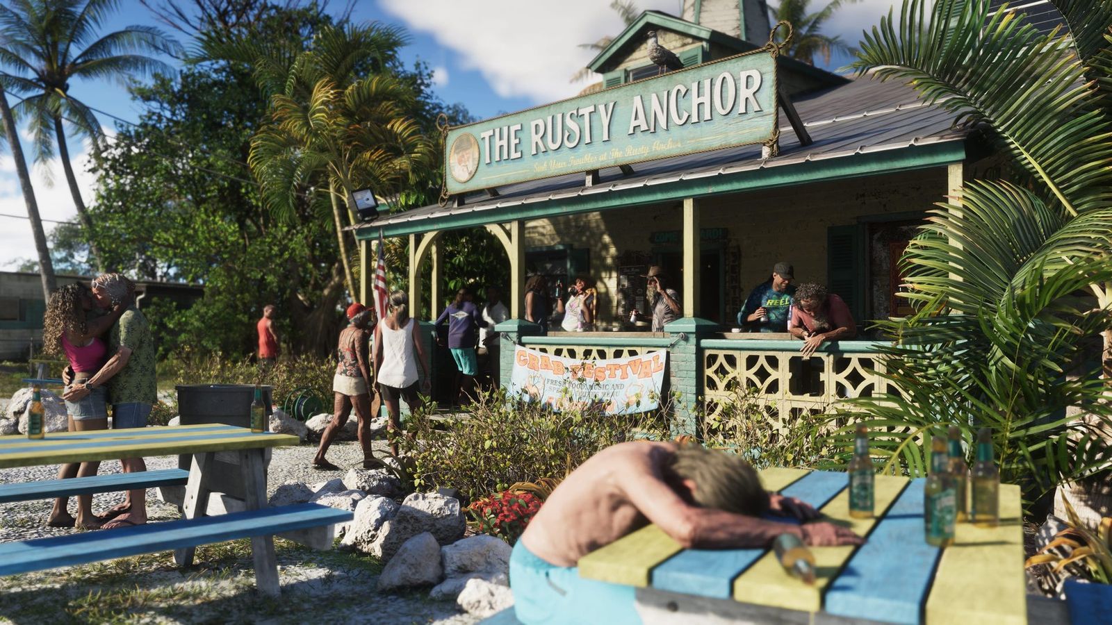 Crowds outside The Rusty Anchor bar in the Leonida Keys